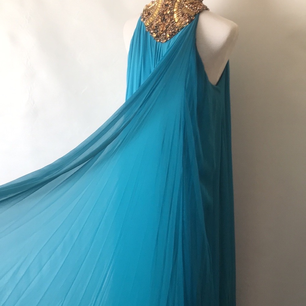 ALEXANDER MCQUEEN Dress NWT Turquoise Chiffon w/Bronze Swarovski Size 42 US 8-10 - Picture 8 of 17